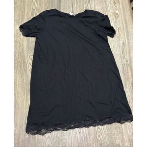 Victoria’s Secret Sleep Shirt Nightgown Short Sleeve Lace Hem Black Size Large